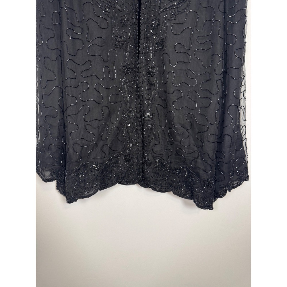 Vintage Deadstock Glamour Silky Nites Beaded Silk Evening Jacket Women 3X Black - Picture 7 of 11